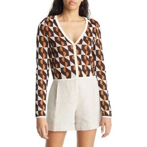 & Other Stories Fitted Jacquard Knit Cardigan In Brown Jacquard